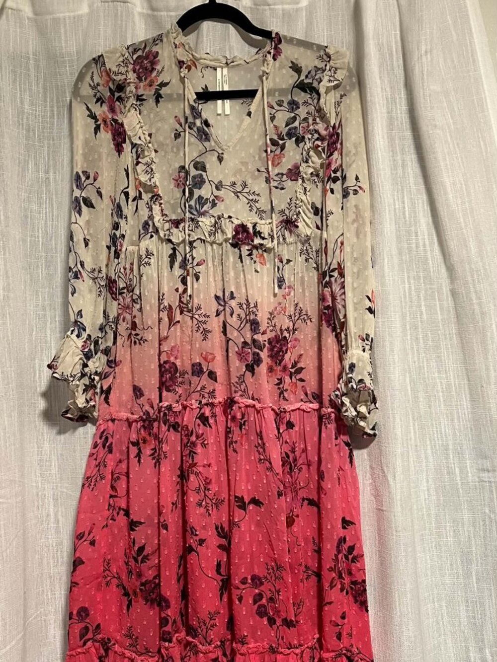 Anthropologie Dip-Dyed Boho Floral Swiss Dot Dress